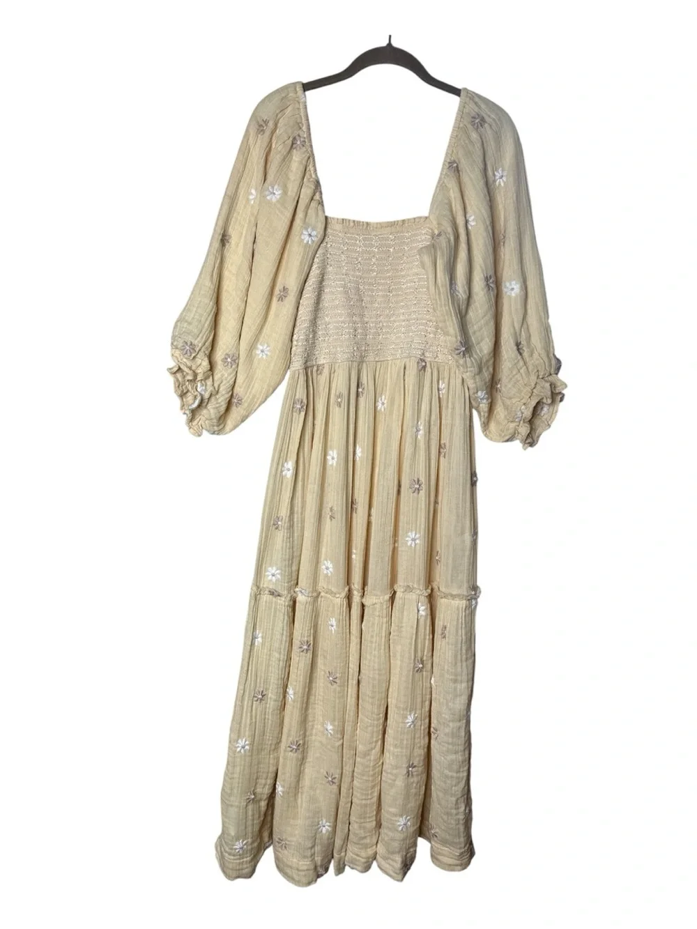 Free People Dahlia Embroidered Tiered Maxi Dress Cream Medium